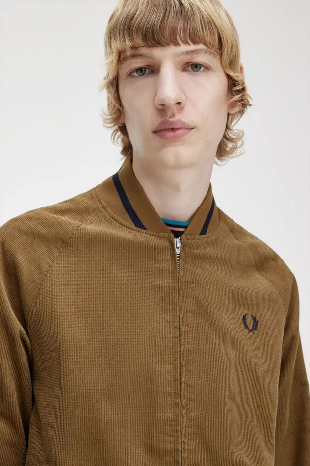 Men Waffle Cord Tennis Bomber Shaded Stone Fred Perry Coats and Jackets