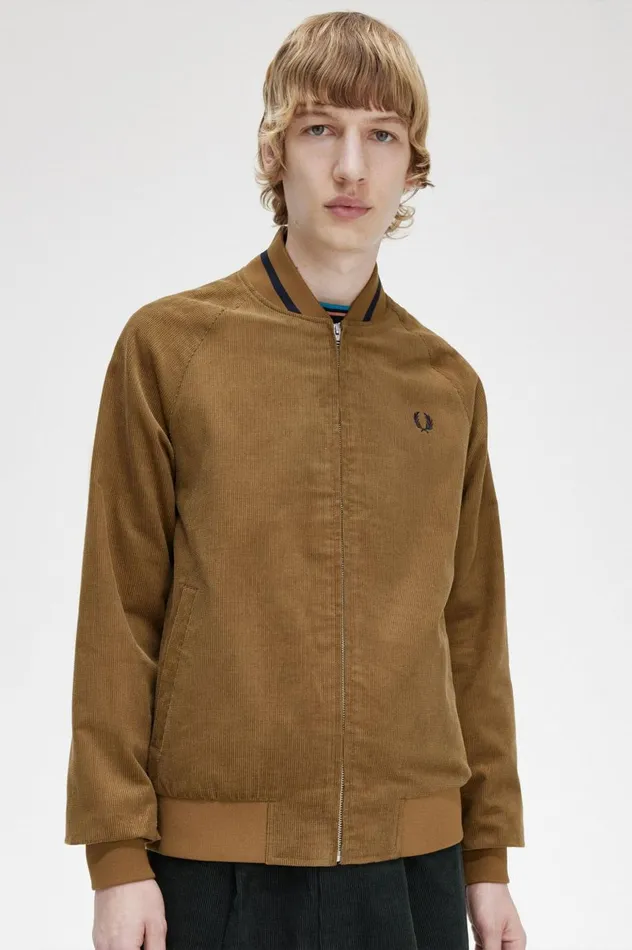 Men Waffle Cord Tennis Bomber Shaded Stone Fred Perry Coats and Jackets