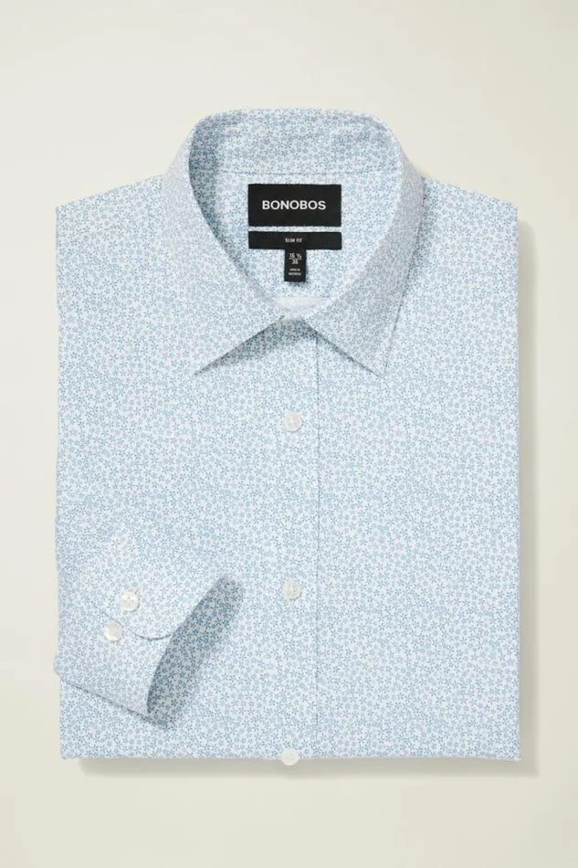 Men Weekday Warrior Dress Shirt Dusty Blue Palmer Floral Bonobos Business Casual Shirts