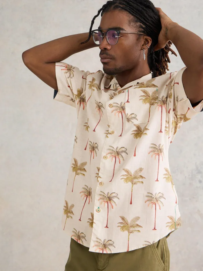 Men White Stuff Clothing Palm Tree Printed Shirt Men White Stuff Clothing Palm Tree Printed Shirt