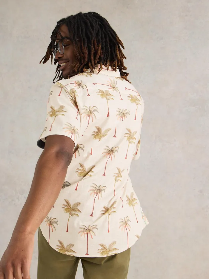 Men White Stuff Clothing Palm Tree Printed Shirt Men White Stuff Clothing Palm Tree Printed Shirt