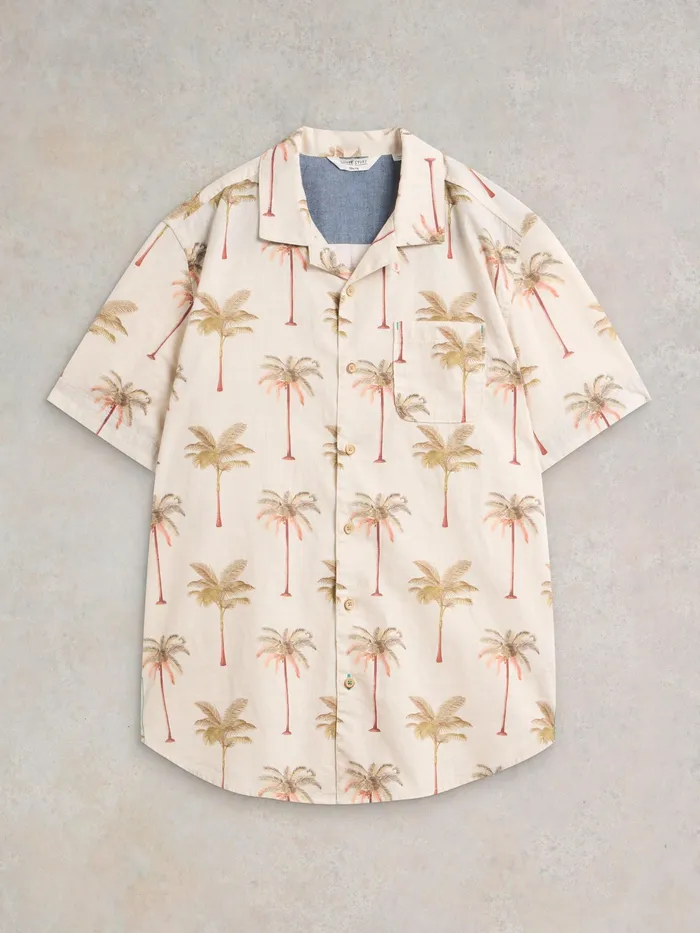 Men White Stuff Clothing Palm Tree Printed Shirt Men White Stuff Clothing Palm Tree Printed Shirt