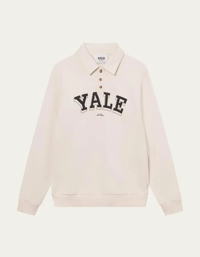 Men Yale College Polo Sweatshirt 8211 IvoryBlack Les Deux HoodiesSweatshirts