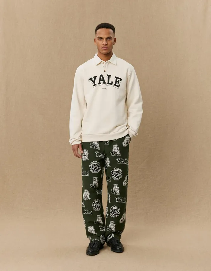 Men Yale College Polo Sweatshirt 8211 IvoryBlack Les Deux HoodiesSweatshirts