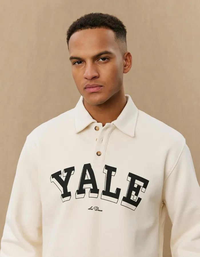 Men Yale College Polo Sweatshirt 8211 IvoryBlack Les Deux HoodiesSweatshirts