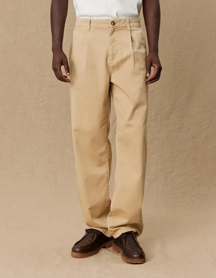 Men Yale Wide Pleated Chino Pant 8211 Light Brown Incense Les Deux Pants