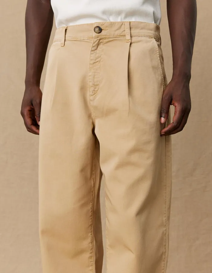 Men Yale Wide Pleated Chino Pant 8211 Light Brown Incense Les Deux Pants