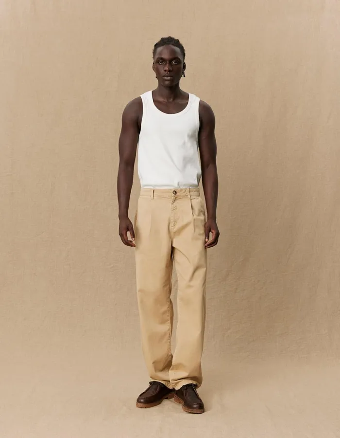 Men Yale Wide Pleated Chino Pant 8211 Light Brown Incense Les Deux Pants
