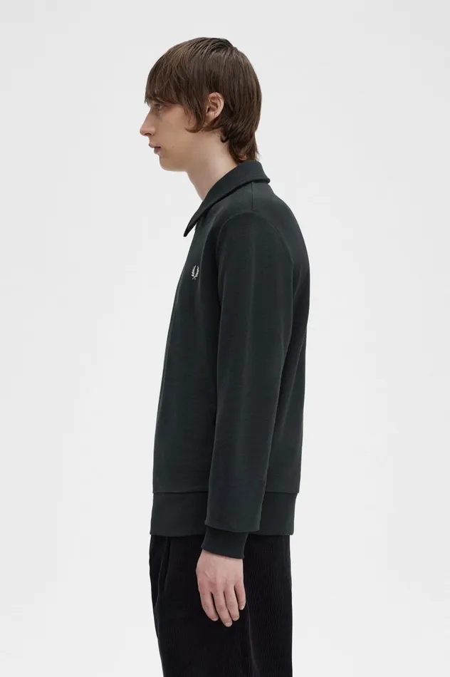 Men Zip Neck Collar Sweatshirt Night Green Fred Perry Sweatshirts