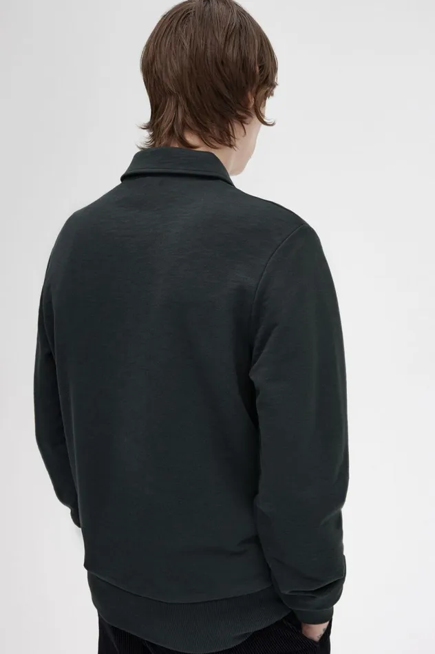 Men Zip Neck Collar Sweatshirt Night Green Fred Perry Sweatshirts