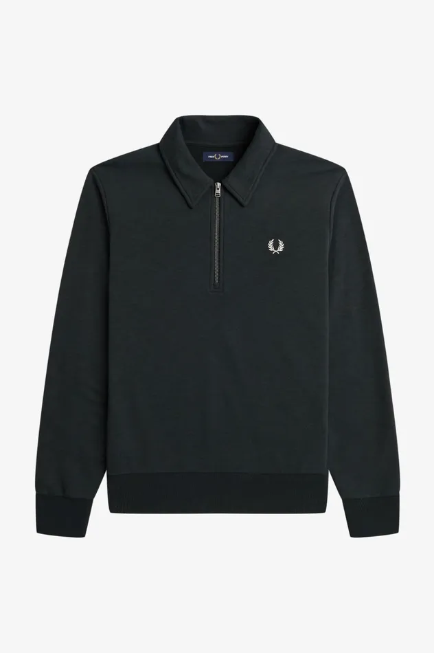 Men Zip Neck Collar Sweatshirt Night Green Fred Perry Sweatshirts