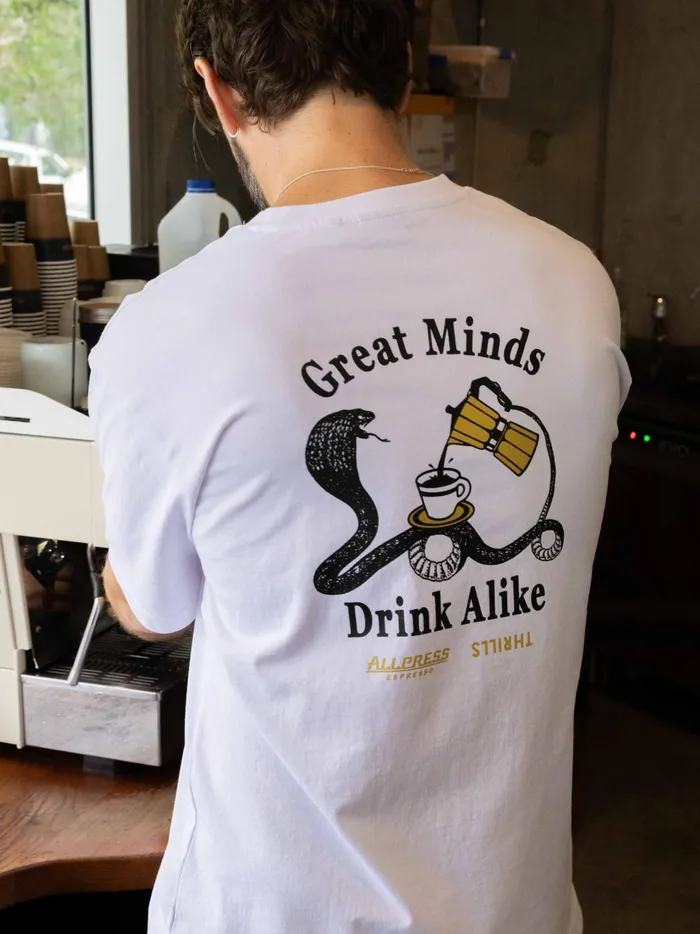 Mens Allpress X Great Minds Drink Alike Oversize Pocket Tee White Thrills Tees and Tank Tops
