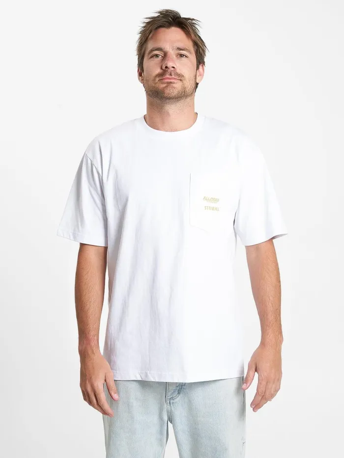 Mens Allpress X Great Minds Drink Alike Oversize Pocket Tee White Thrills Tees and Tank Tops