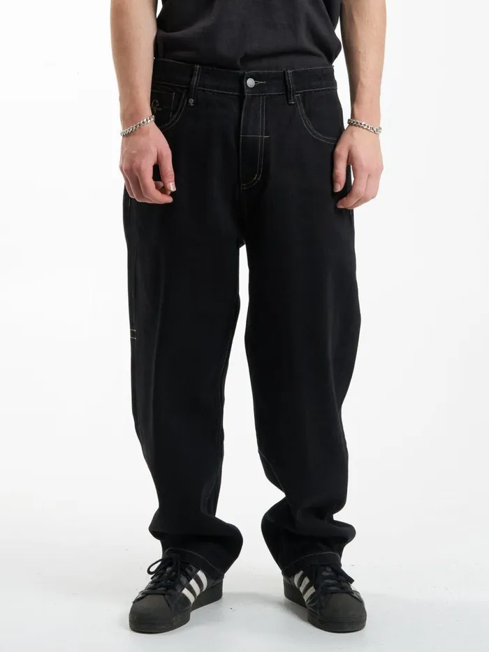 Mens Big Slacker Disorder Embro Denim Jean Black Rinse Thrills Denim