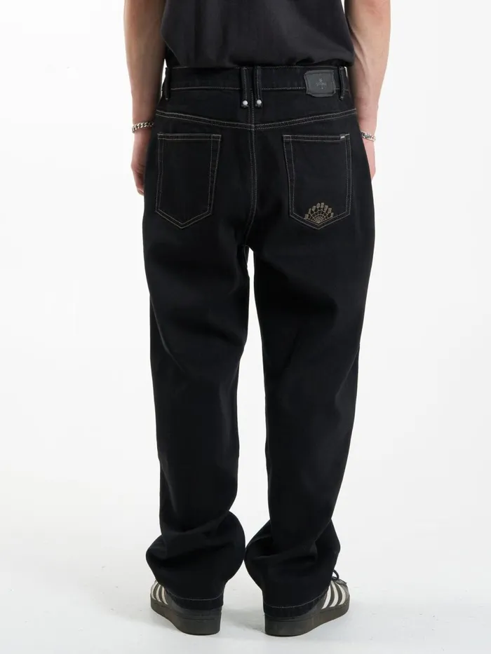 Mens Big Slacker Disorder Embro Denim Jean Black Rinse Thrills Denim