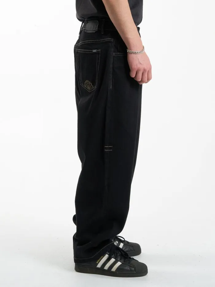 Mens Big Slacker Disorder Embro Denim Jean Black Rinse Thrills Denim