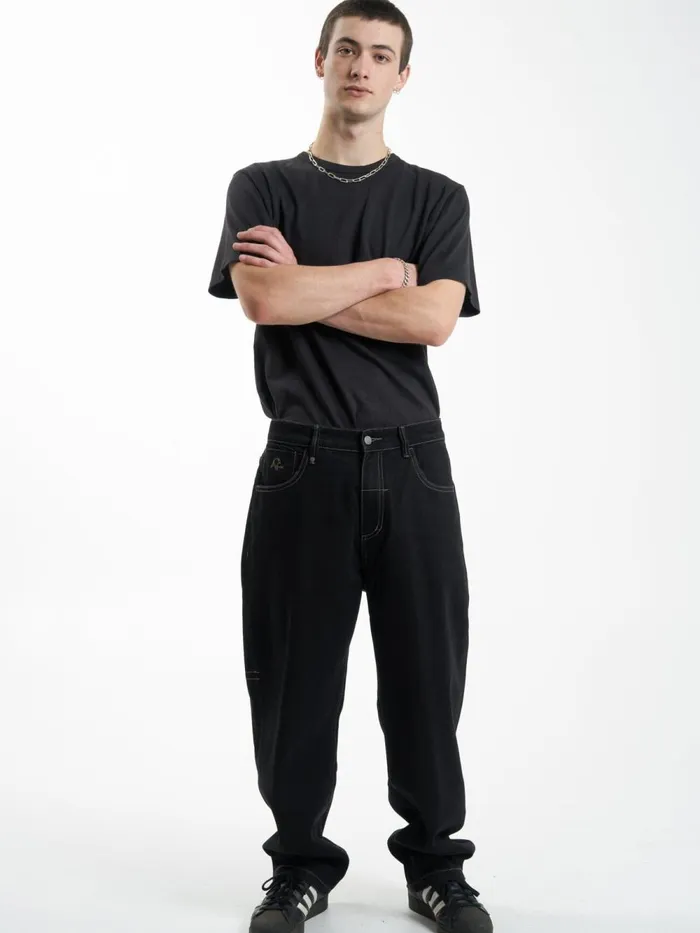 Mens Big Slacker Disorder Embro Denim Jean Black Rinse Thrills Denim