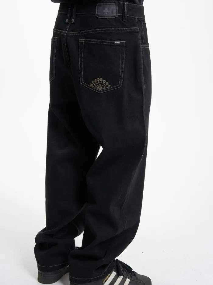 Mens Big Slacker Disorder Embro Denim Jean Black Rinse Thrills Denim