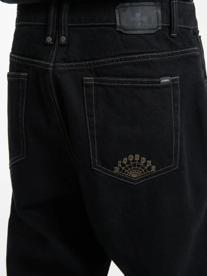 Mens Big Slacker Disorder Embro Denim Jean Black Rinse Thrills Denim