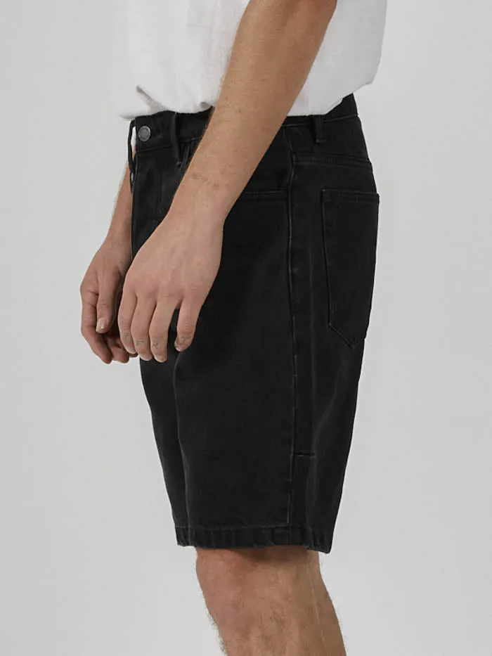 Mens Chopped Hem Denim Short Aged Black Thrills Denim Shorts