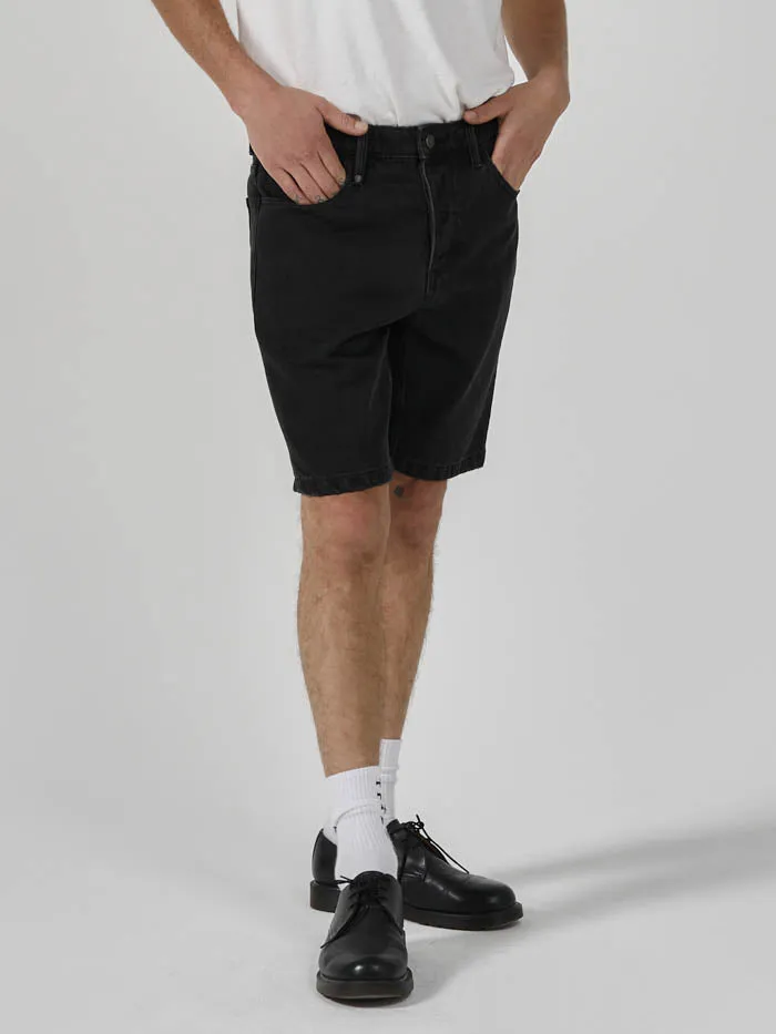 Mens Chopped Hem Denim Short Aged Black Thrills Denim Shorts