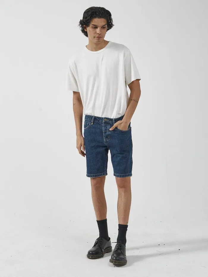 Mens Chopped Hem Denim Short Dark Rinse Blue Thrills Denim Shorts