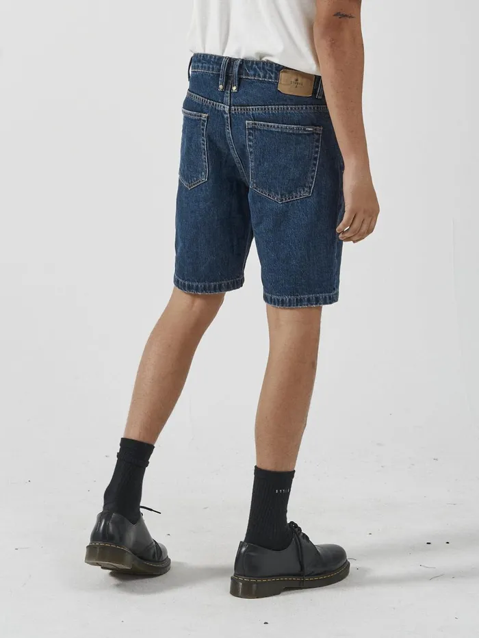 Mens Chopped Hem Denim Short Dark Rinse Blue Thrills Denim Shorts