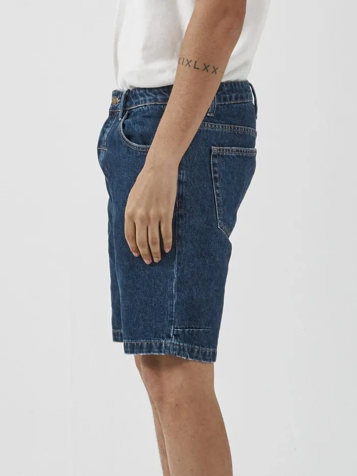 Mens Chopped Hem Denim Short Dark Rinse Blue Thrills Denim Shorts