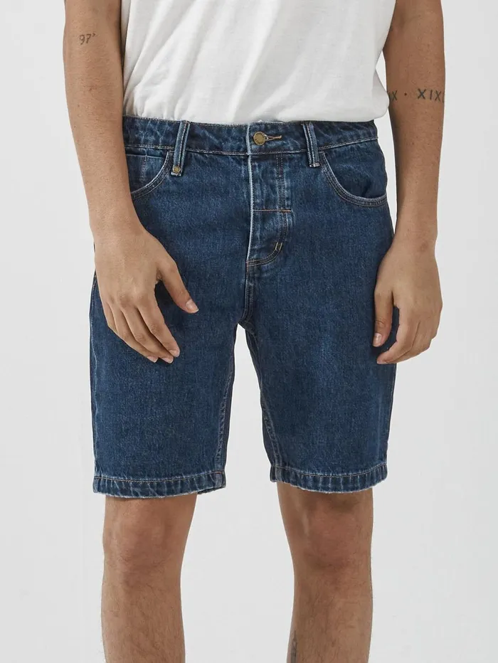 Mens Chopped Hem Denim Short Dark Rinse Blue Thrills Denim Shorts