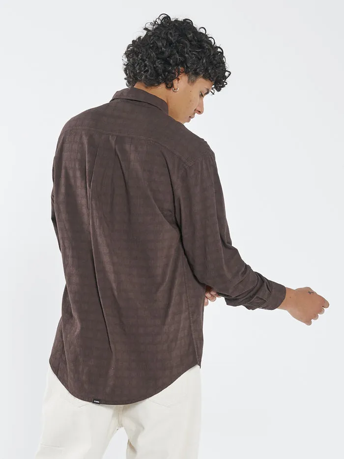 Mens Disruption Jacquard Check Long Sleeve Shirt Postal Brown Thrills Shirts