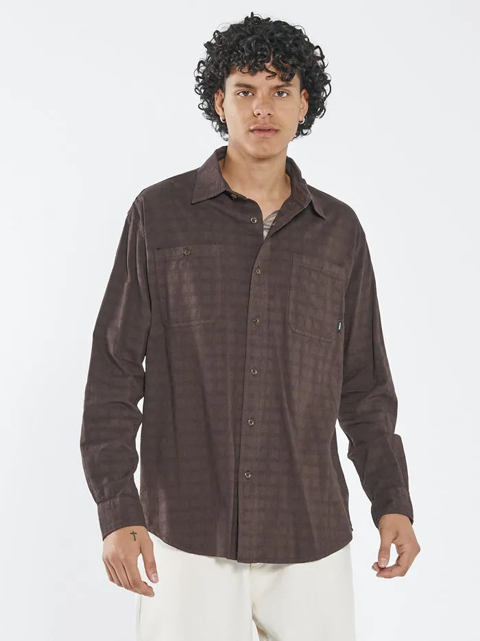 Mens Disruption Jacquard Check Long Sleeve Shirt Postal Brown Thrills Shirts