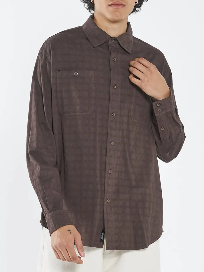 Mens Disruption Jacquard Check Long Sleeve Shirt Postal Brown Thrills Shirts