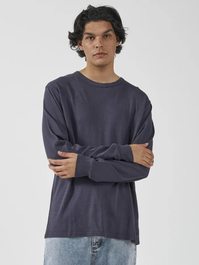 Mens Hemp Embro Merch Fit Long Sleeve Tee Marine Blue Thrills Tees and Tank Tops