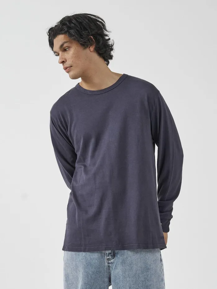 Mens Hemp Embro Merch Fit Long Sleeve Tee Marine Blue Thrills Tees and Tank Tops