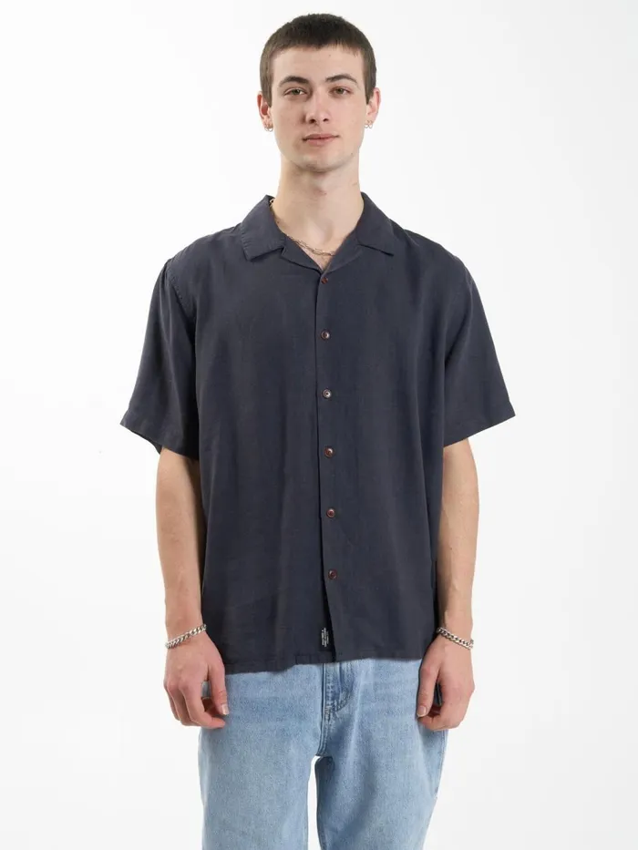 Mens Hemp Minimal Bowling Shirt Slate Thrills Shirts