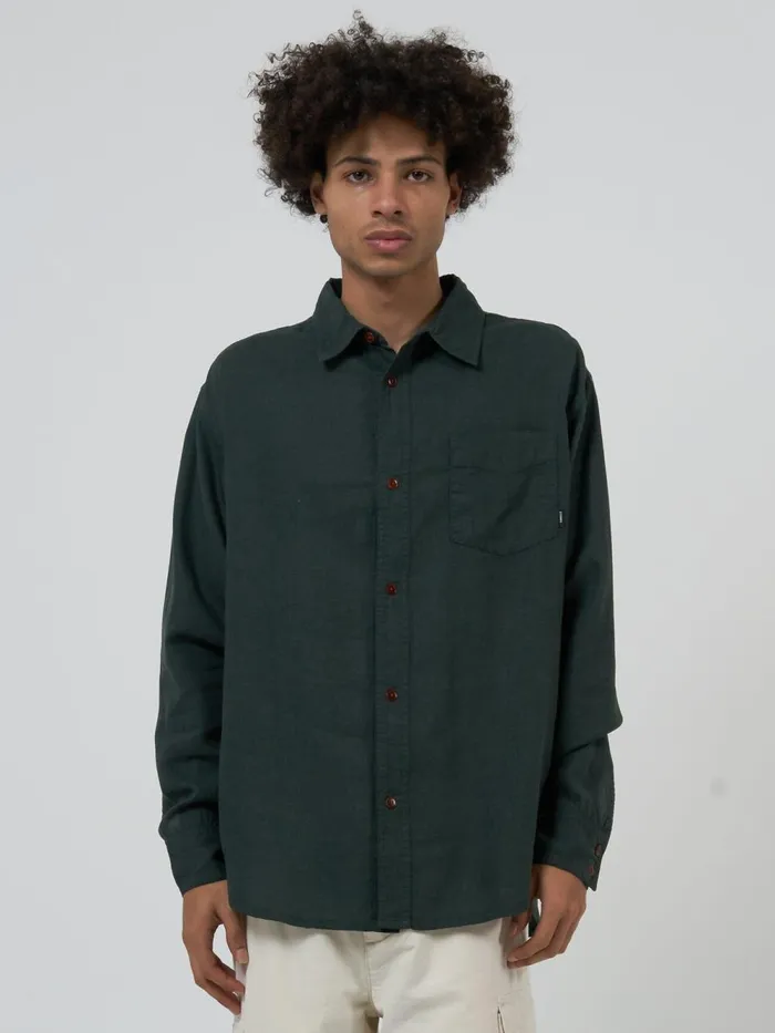 Mens Hemp Minimal Oversize Long Sleeve Shirt Deep Emerald Thrills Shirts
