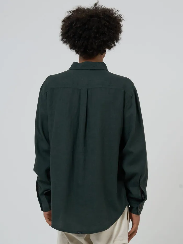 Mens Hemp Minimal Oversize Long Sleeve Shirt Deep Emerald Thrills Shirts