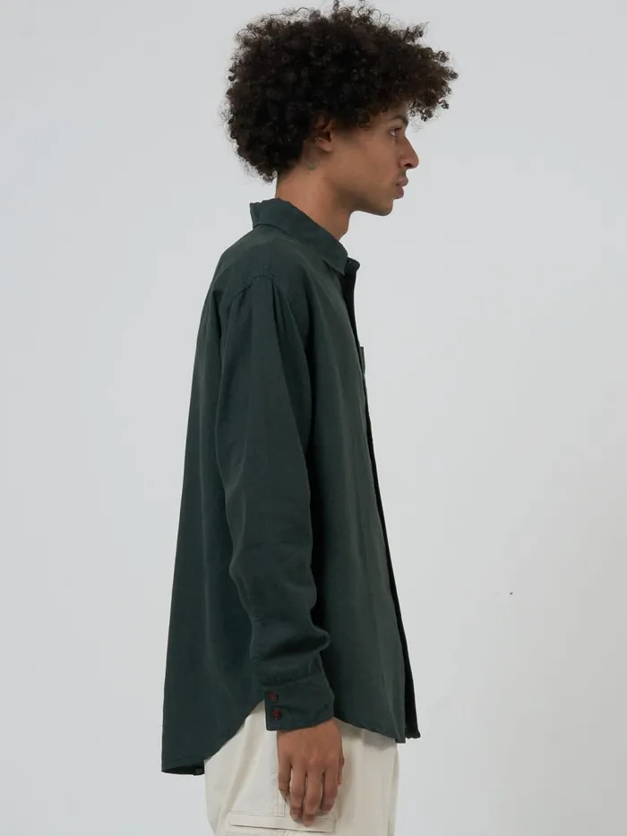 Mens Hemp Minimal Oversize Long Sleeve Shirt Deep Emerald Thrills Shirts