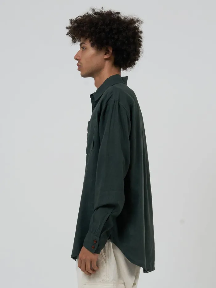 Mens Hemp Minimal Oversize Long Sleeve Shirt Deep Emerald Thrills Shirts