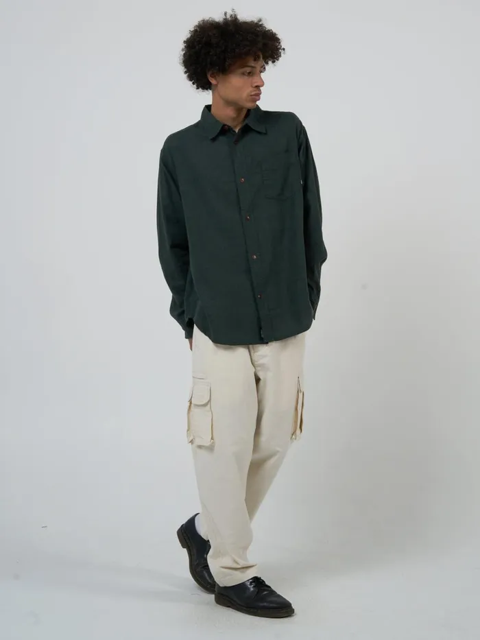 Mens Hemp Minimal Oversize Long Sleeve Shirt Deep Emerald Thrills Shirts