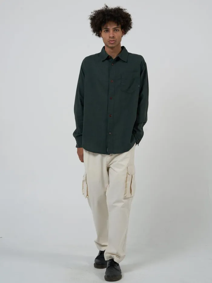 Mens Hemp Minimal Oversize Long Sleeve Shirt Deep Emerald Thrills Shirts
