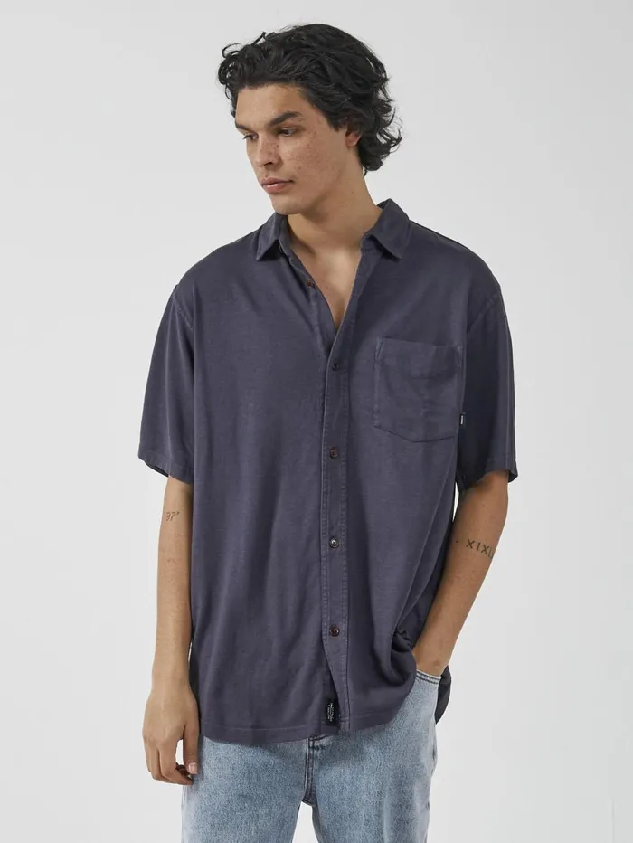 Mens Hemp Oversized Short Sleeve Jersey Shirt Marine Blue Thrills Shirts