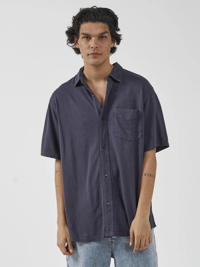 Mens Hemp Oversized Short Sleeve Jersey Shirt Marine Blue Thrills Shirts