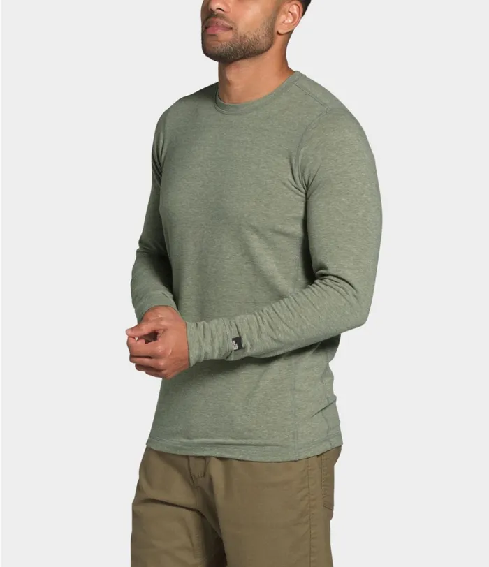 Mens Longsleeve Tnf Terry Crew New Taupe Green Heather The North Face Shirts and Polos