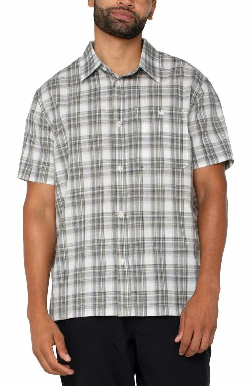 Mens Shirts Liverpool Los Angeles Button Up Short Sleeve Shirt Sage Grey Multi