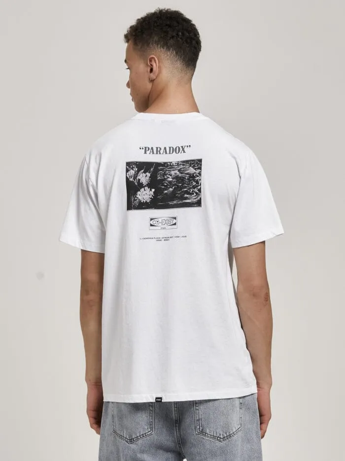 Mens The Paradox Merch Fit Tee White Thrills Tees and Tank Tops