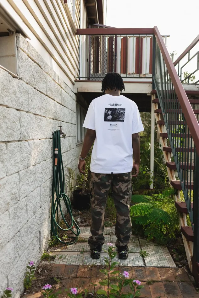Mens The Paradox Merch Fit Tee White Thrills Tees and Tank Tops