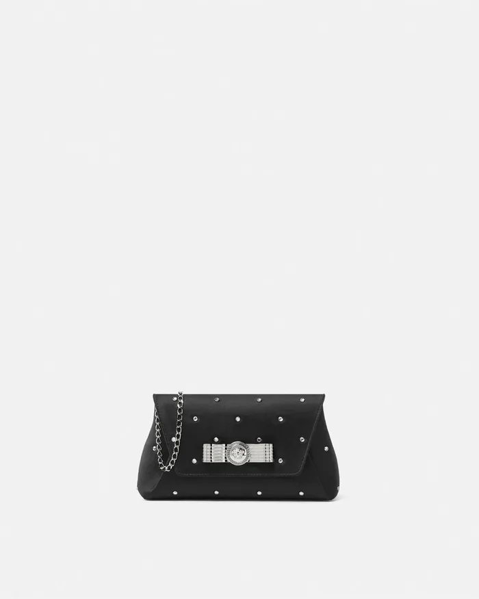 Mini Bags and Clutches Women Versace Cielo Stellato Gianni Ribbon Clutch Blacksilver