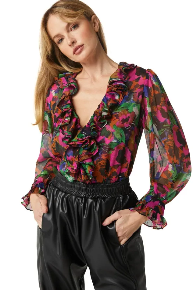 MISA Los Angeles FLORENCE TOP Jewel Tone Flora Women Tops