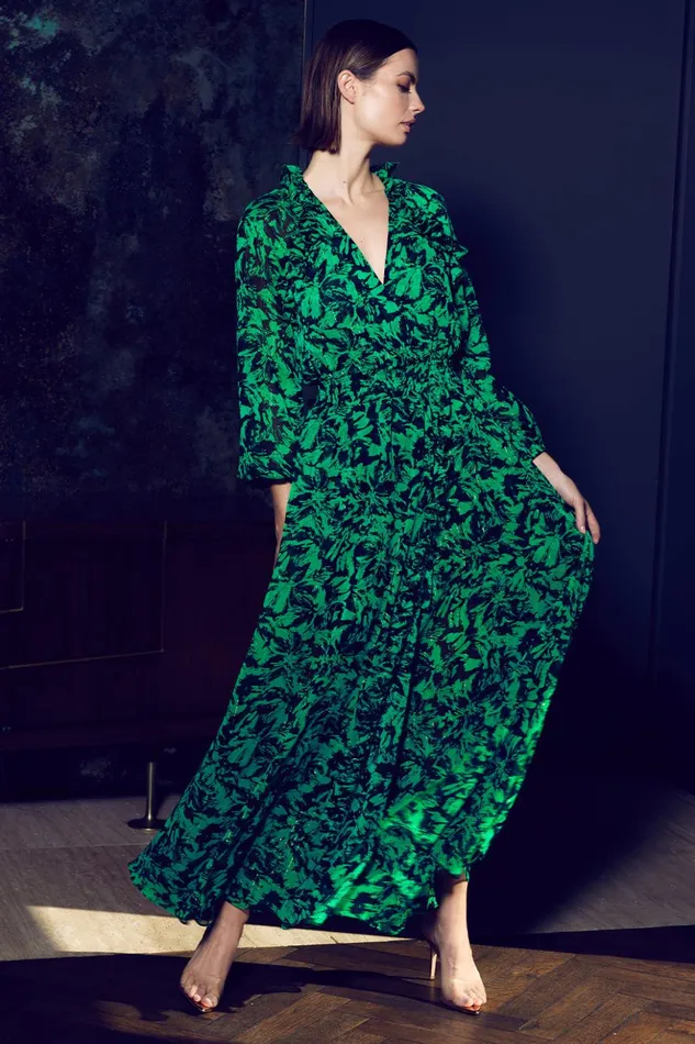 MISA Los Angeles JOCASTA DRESS Emerald Abstract Women Dresses